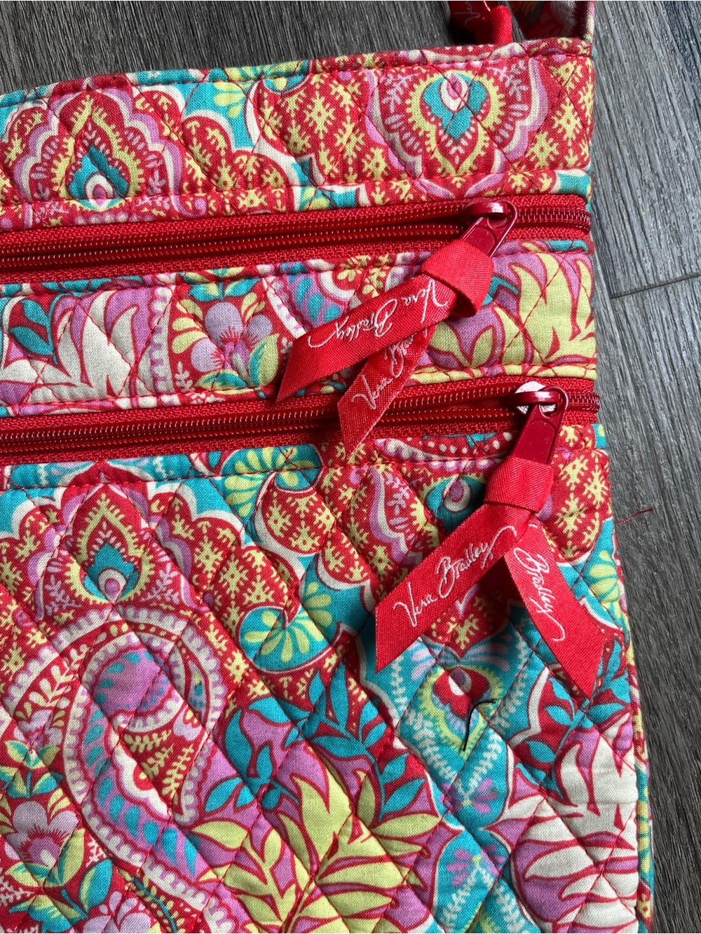 Vera Bradley Coral and Teal Quilted Crossbody Bag - Picture 2 of 5